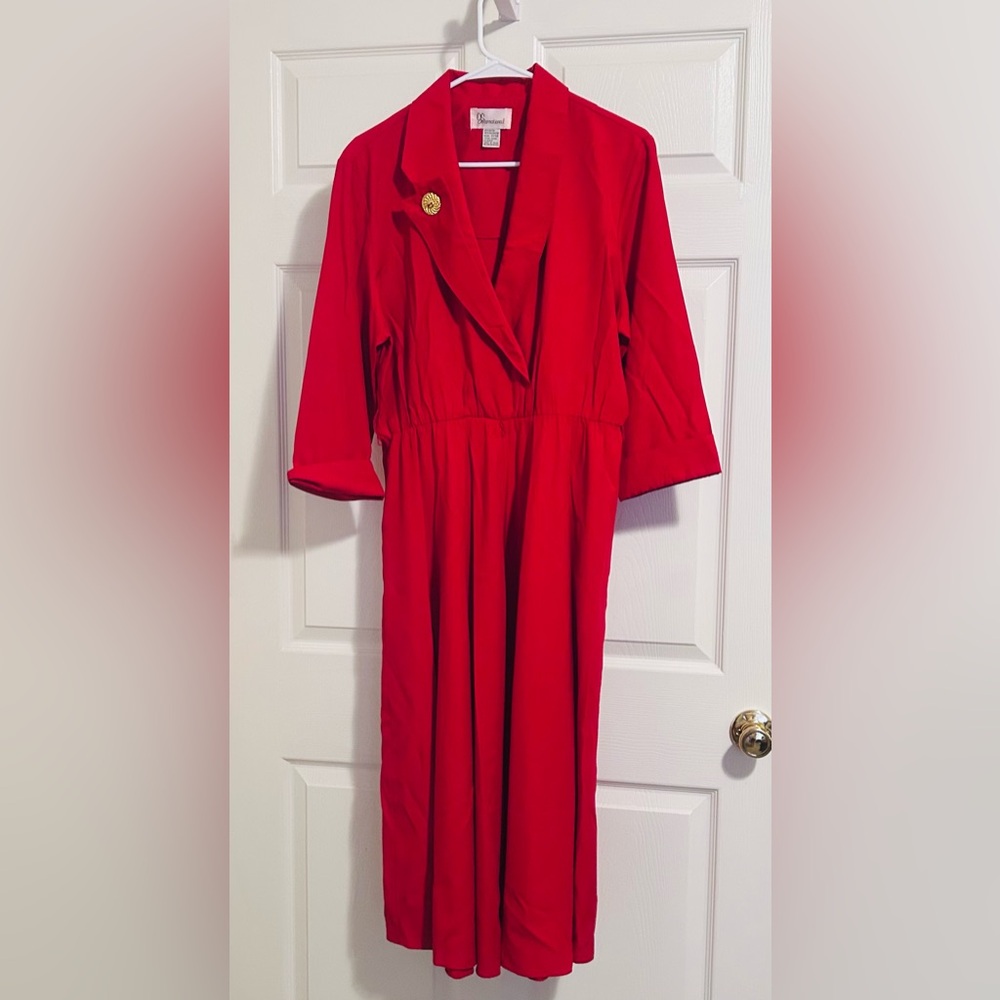 Red A-Line Wrap Dress with Notched Collar Size 12
